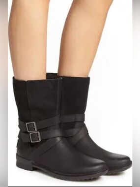 UGG Lorna Waterproof Leather Boots Black Buckle Tall Women’s Size 10